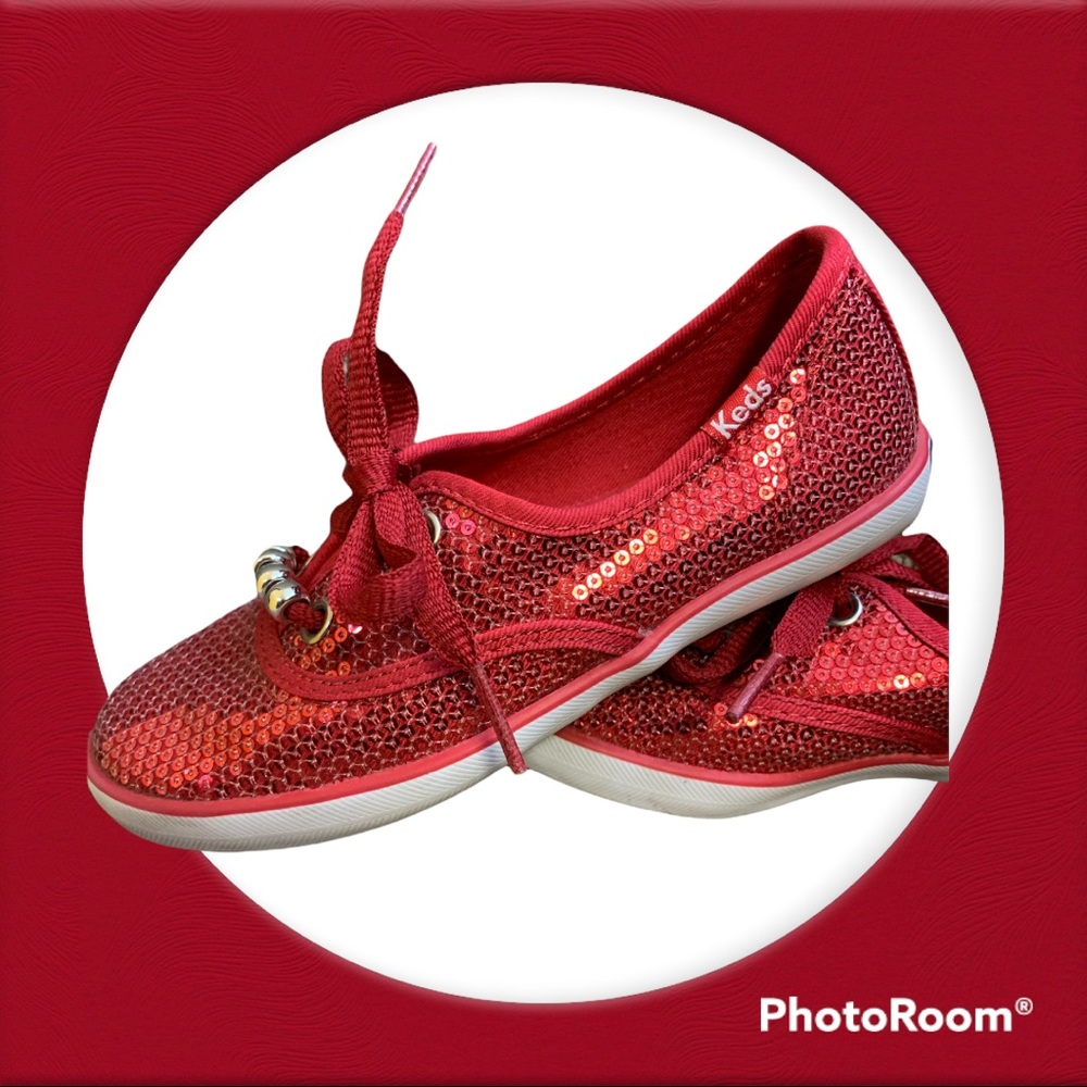 Little girls red Keds champion ruby sequin shoes
